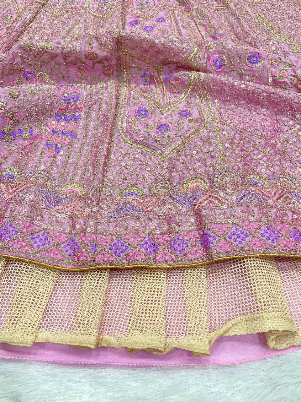 Kasturi Silk Embroidered Thread Work Sequins Lehenga With Cancan - MYLUXURY LANE ENTERPRISE